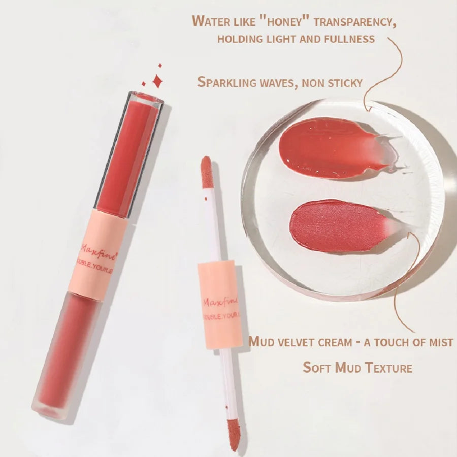 Double Headed Waterproof Moisturizing Durable Mist Matte/ Velvet Mirror Lip Gloss