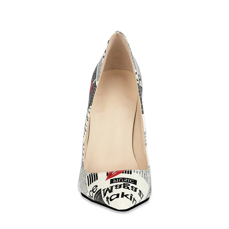 3D Painting Women Shoes Patent Leather Fashion Black And White Pumps