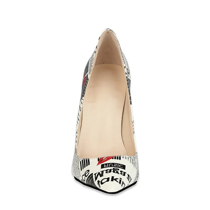 3D Painting Women Shoes Patent Leather Fashion Black And White Pumps