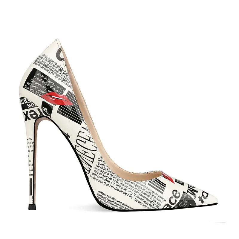 3D Painting Women Shoes Patent Leather Fashion Black And White Pumps