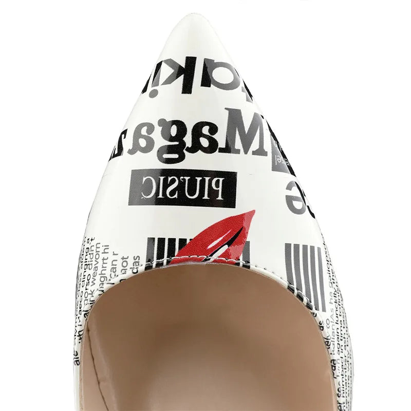 3D Painting Women Shoes Patent Leather Fashion Black And White Pumps
