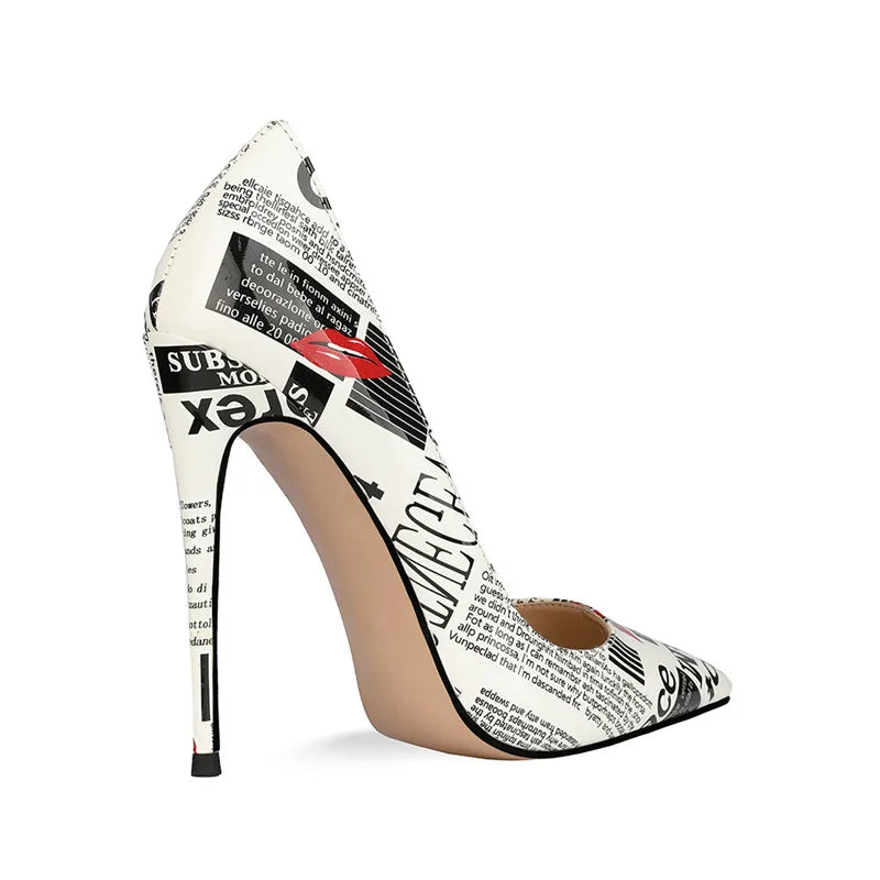 3D Painting Women Shoes Patent Leather Fashion Black And White Pumps
